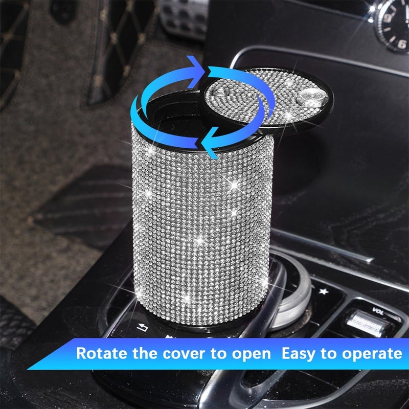 Sandfren Bling Car Ashtray, Crystal Rhinestone Smokeless Vehicle Cup Holder Cigarette Ashtray with Lid, Portable Auto Interior Accessories for Women Girls, Universal for Truck SUV Sedan (Black) - Image 3